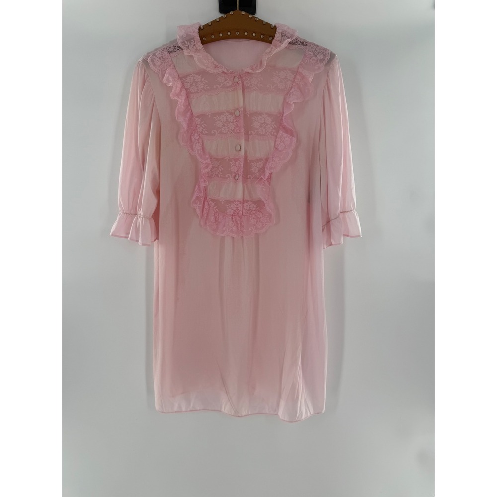 Vintage Flair Lingerie Pink Lace Ruffle Nightgown Dianne Keesee ILGWU USA Medium